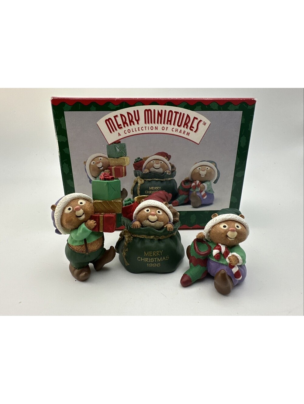 1996 Hallmark Christmas Merry Miniatures Santa's Helpers 3 pc QFM8051